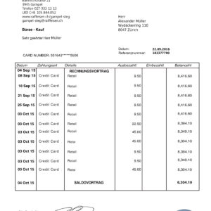 Swiss bank Statement Free Download