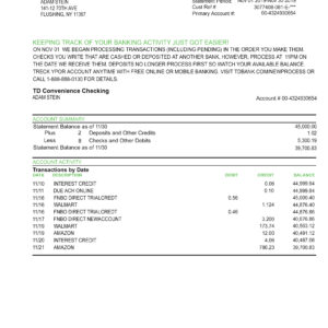 TD BANK Statement Free Download